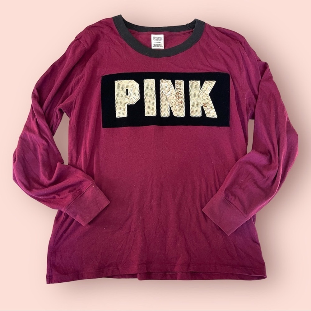 Pink by Victoria's Secret burgundy bling long sleeve crewneck tee